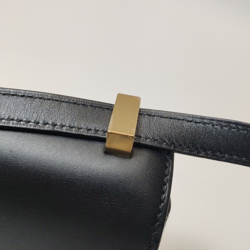 Hermes Mosaique馬賽克純色方形鎖扣馬鞍包斜挎包Tadelakt牛皮香檳金扣89黑色D刻-11