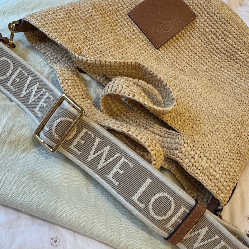 LOEWE 近全新拉菲草編包小號-1
