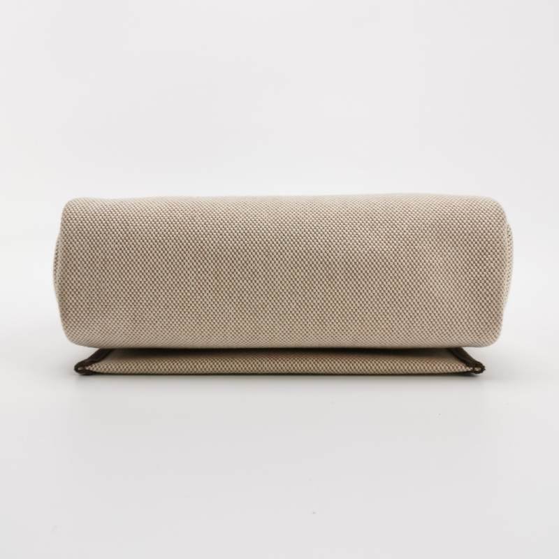 Hermes Herbag20馬鞍釘鎖扣斜挎包Hunter牛皮帆布金扣46烏木色米白色W刻-5