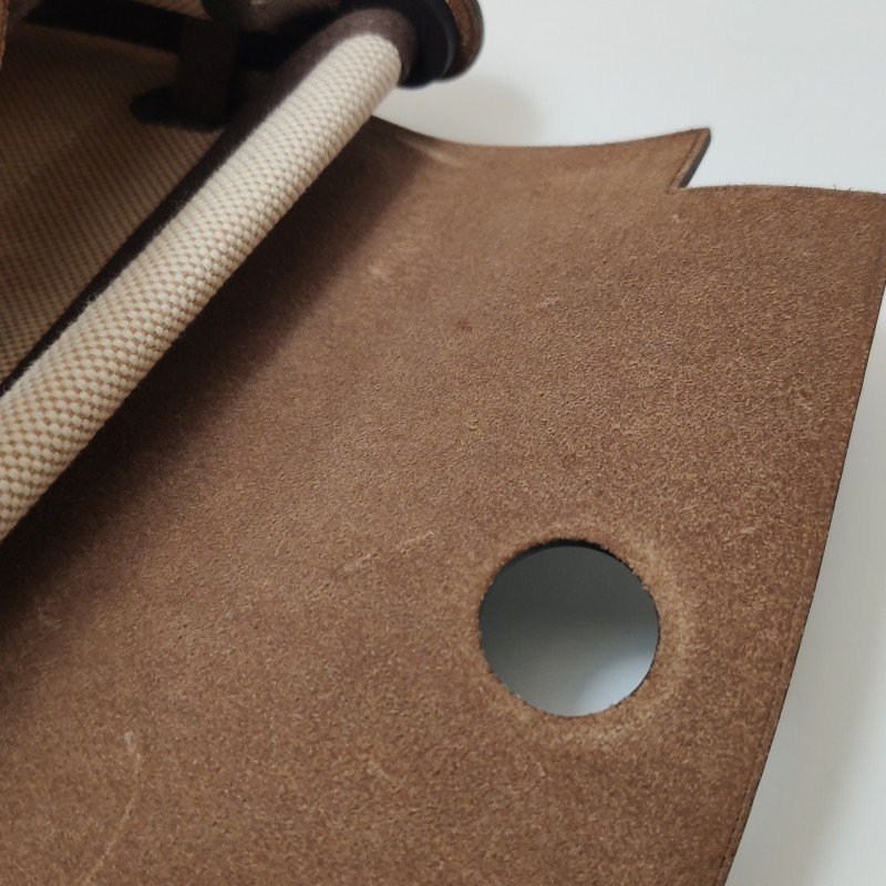 Hermes Herbag20馬鞍釘鎖扣斜挎包Hunter牛皮帆布金扣46烏木色米白色W刻-8