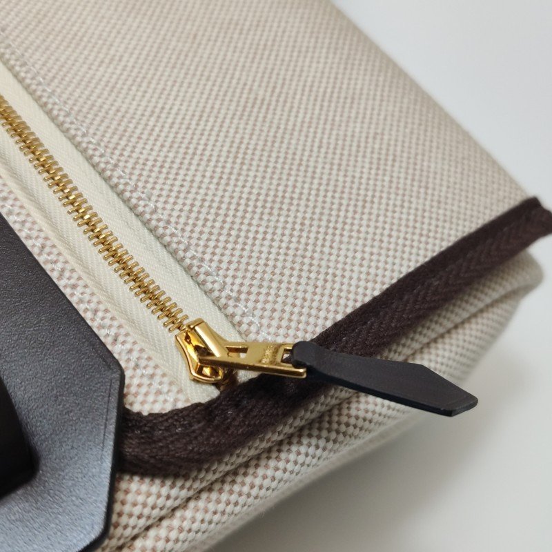 Hermes Herbag20馬鞍釘鎖扣斜挎包Hunter牛皮帆布金扣46烏木色米白色W刻-13