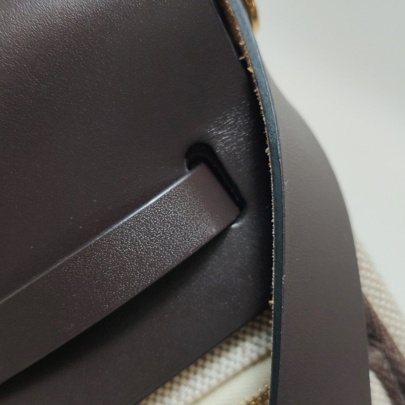 Hermes Herbag20馬鞍釘鎖扣斜挎包Hunter牛皮帆布金扣46烏木色米白色W刻-17