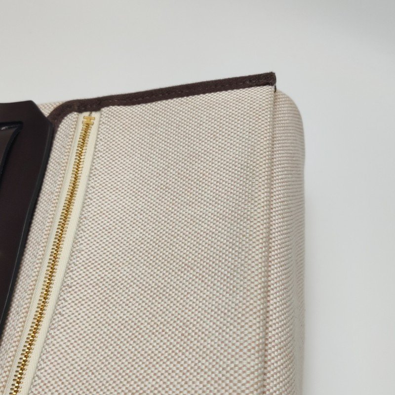 Hermes Herbag20馬鞍釘鎖扣斜挎包Hunter牛皮帆布金扣46烏木色米白色W刻-18