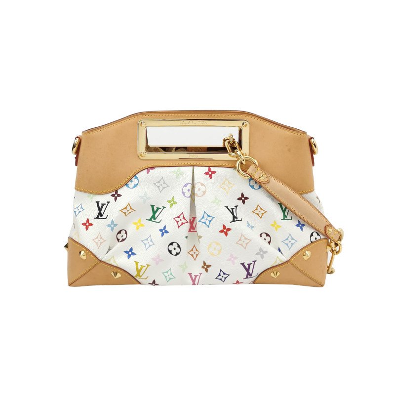 Louis Vuitton (LV) Judy植鞣革白三彩鏤空提手單肩包-0