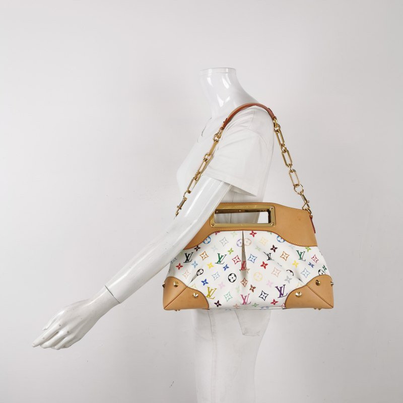 Louis Vuitton (LV) Judy植鞣革白三彩鏤空提手單肩包-1