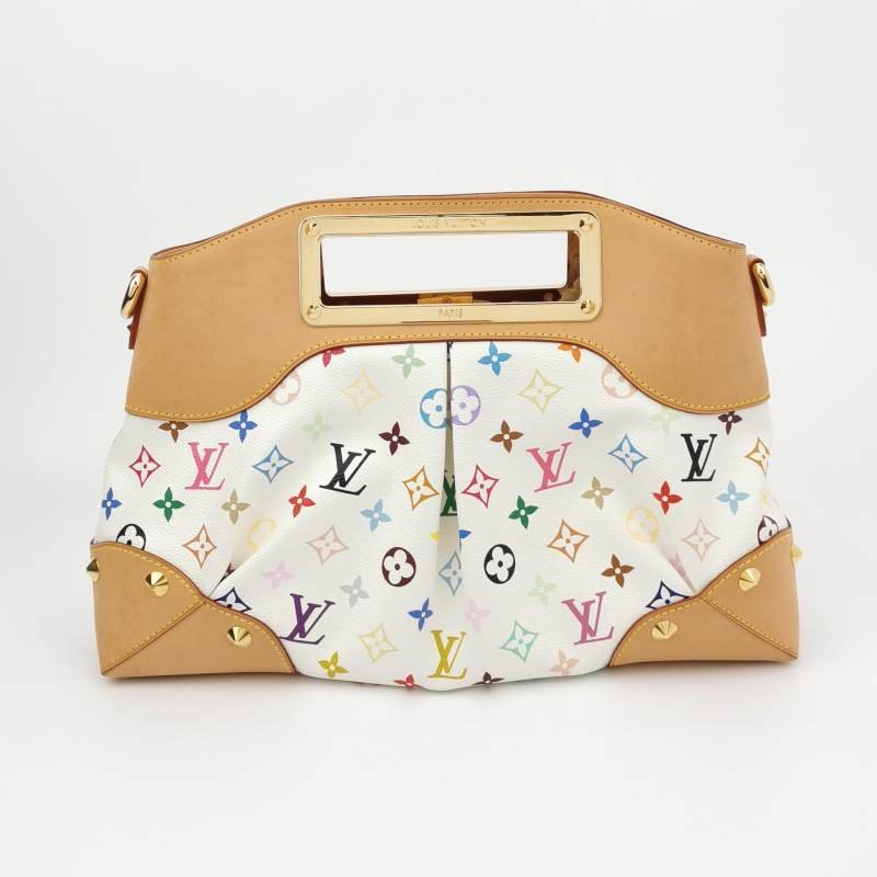 Louis Vuitton (LV) Judy植鞣革白三彩鏤空提手單肩包-4