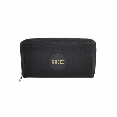 Gucci 牛皮尼龍布拼色字母Logo拉鍊錢包