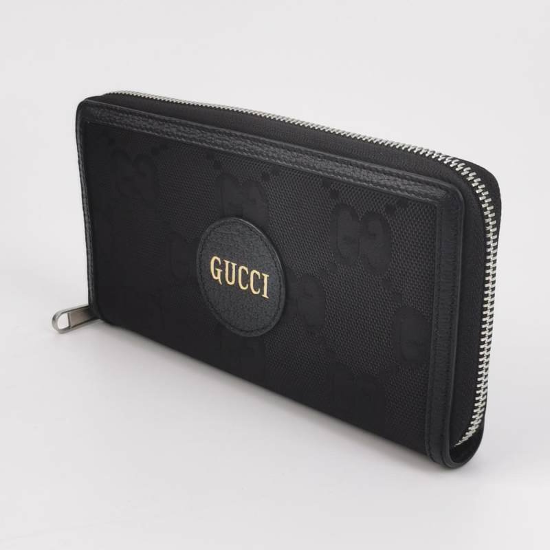 Gucci 牛皮尼龍布拼色字母Logo拉鍊錢包-1