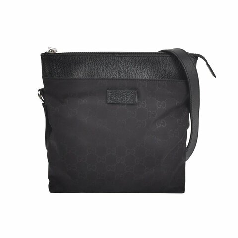 Gucci GG Retro牛皮尼龍布老花皮標Logo單肩包