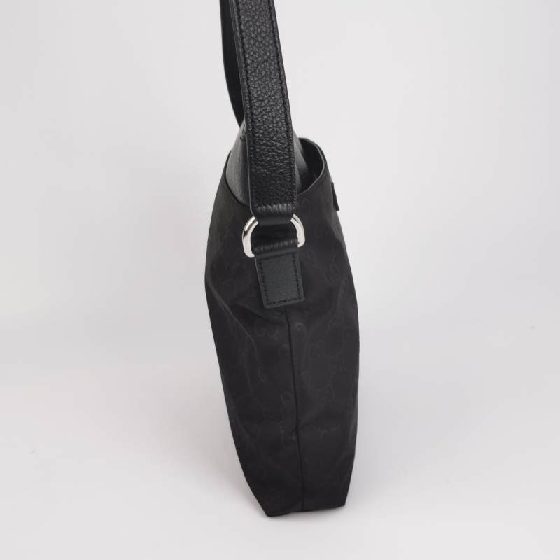 Gucci GG Retro牛皮尼龍布老花皮標Logo單肩包-3