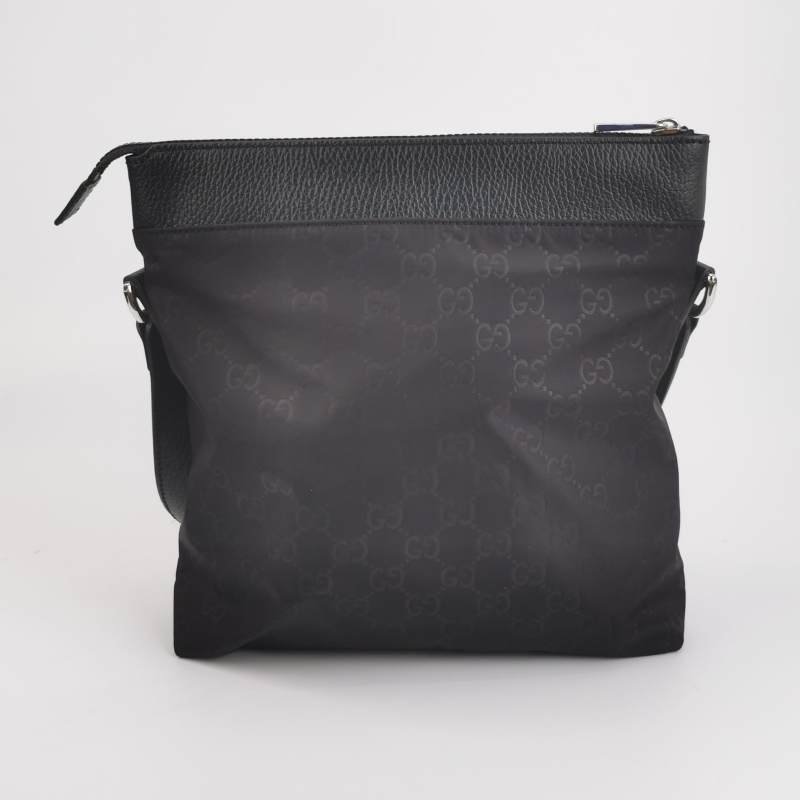 Gucci GG Retro牛皮尼龍布老花皮標Logo單肩包-4