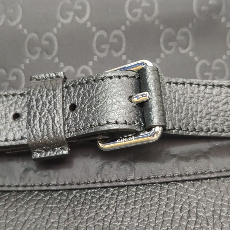 Gucci GG Retro牛皮尼龍布老花皮標Logo單肩包-11