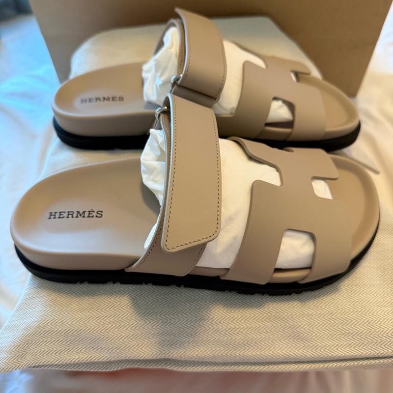 💖Hermes 二舅鞋 拖鞋 米色 淺奶灰色 37號💖 全新全配-1