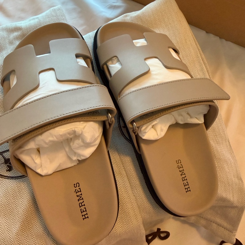 💖Hermes 二舅鞋 拖鞋 米色 淺奶灰色 37號💖 全新全配-4