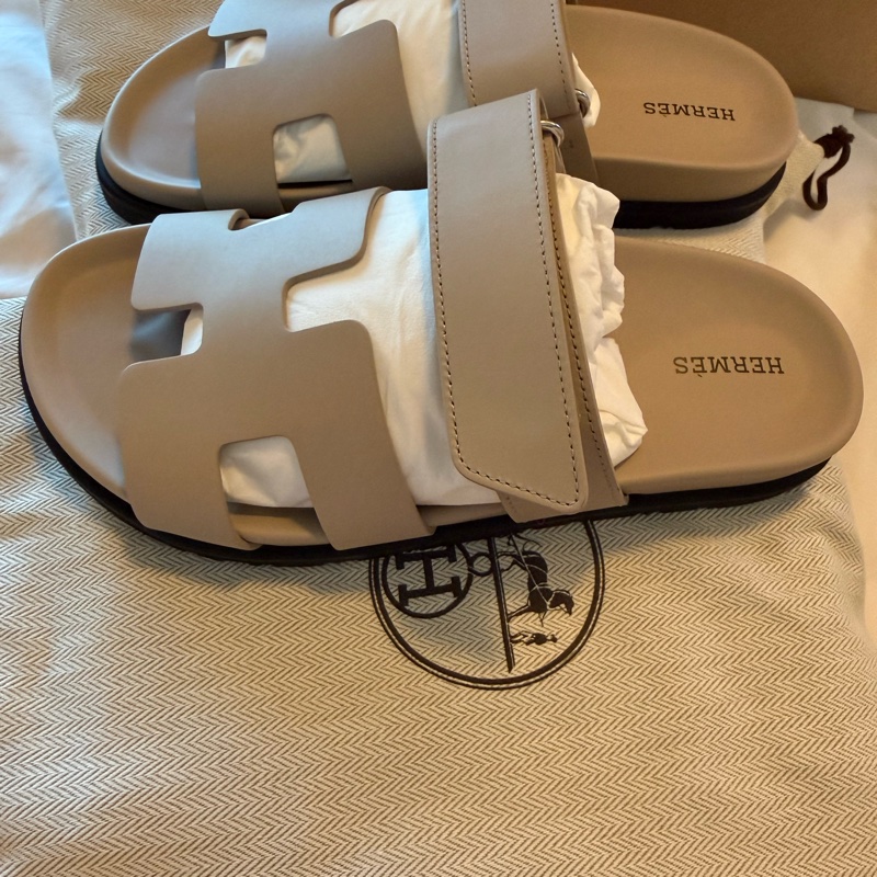 💖Hermes 二舅鞋 拖鞋 米色 淺奶灰色 37號💖 全新全配-5