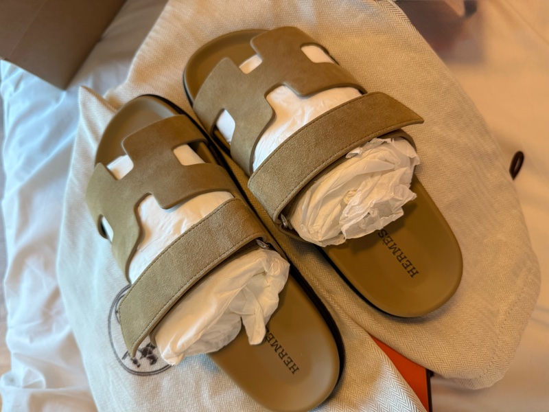 💖Hermes 二舅鞋 拖鞋 麂皮 米駝色 37.5號💖 全新全配-1