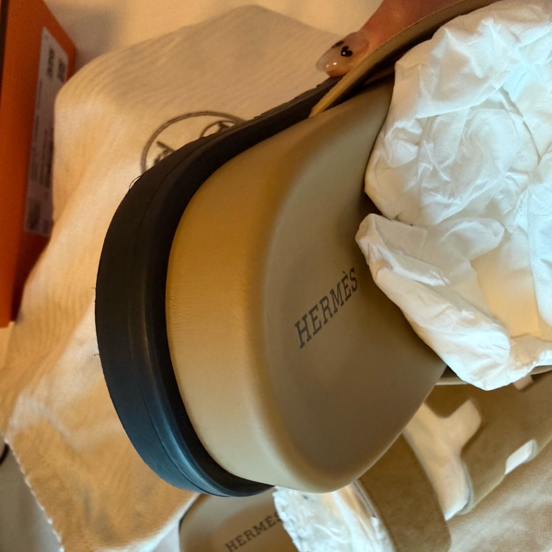 💖Hermes 二舅鞋 拖鞋 麂皮 米駝色 37.5號💖 全新全配-4