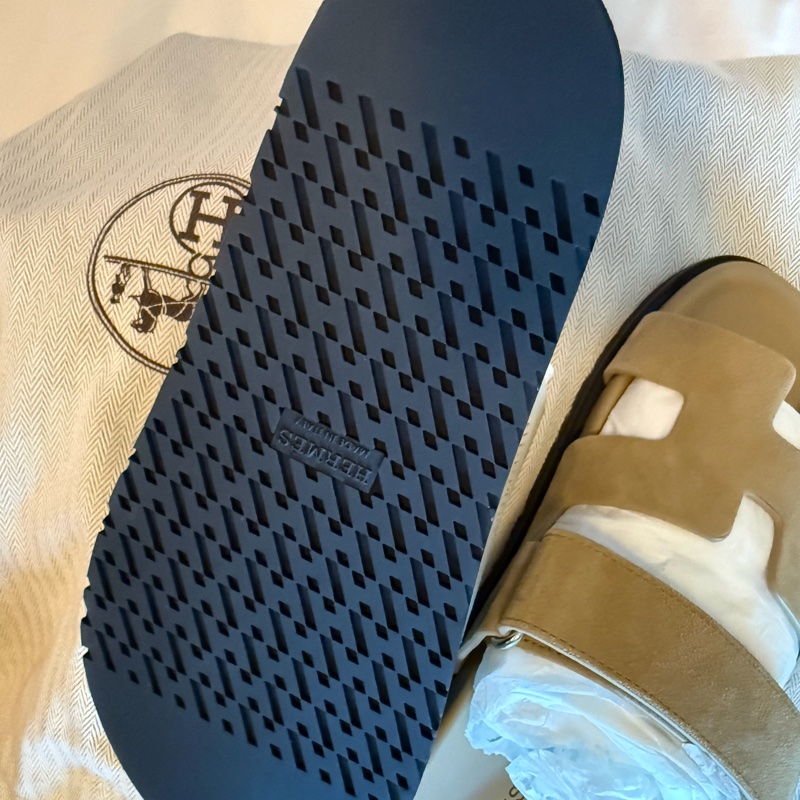 💖Hermes 二舅鞋 拖鞋 麂皮 米駝色 37.5號💖 全新全配-5