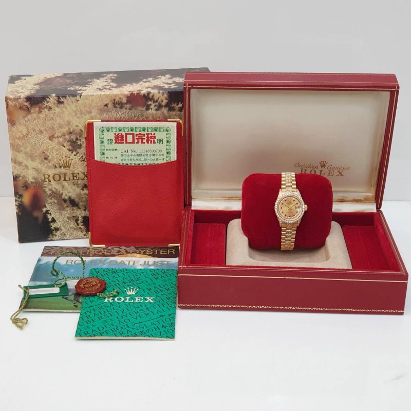 【大眾名錶】ROLEX勞力士 69158 Datejust 18K女錶 原廠鑽圈/鑽腳 小紅寶多層鑽面盤 後加鑽石錶帶 大眾名錶G264-9