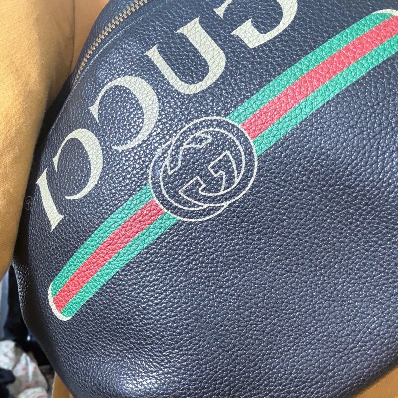 Gucci 古馳黑色印花腰包 493869 牛皮胸腰包 腰胯包 斜背包-4