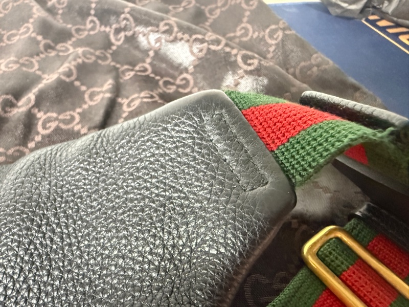 Gucci 古馳黑色印花腰包 493869 牛皮胸腰包 腰胯包 斜背包-13