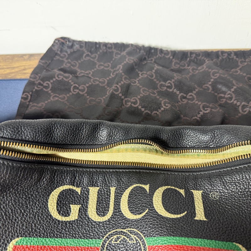 Gucci 古馳黑色印花腰包 493869 牛皮胸腰包 腰胯包 斜背包-19