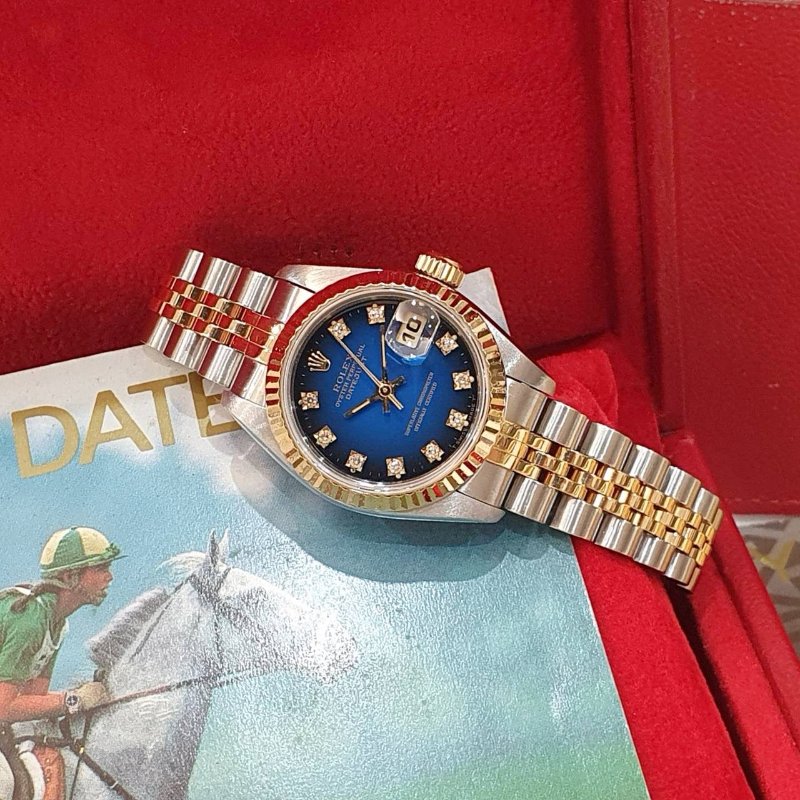 【大眾名錶】ROLEX勞力士 69173 Datejust 半金女錶 市場少有 原廠漸層藍十鑽面盤 台灣公司貨 大眾名錶G265-2