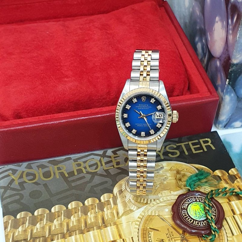 【大眾名錶】ROLEX勞力士 69173 Datejust 半金女錶 市場少有 原廠漸層藍十鑽面盤 台灣公司貨 大眾名錶G265-3