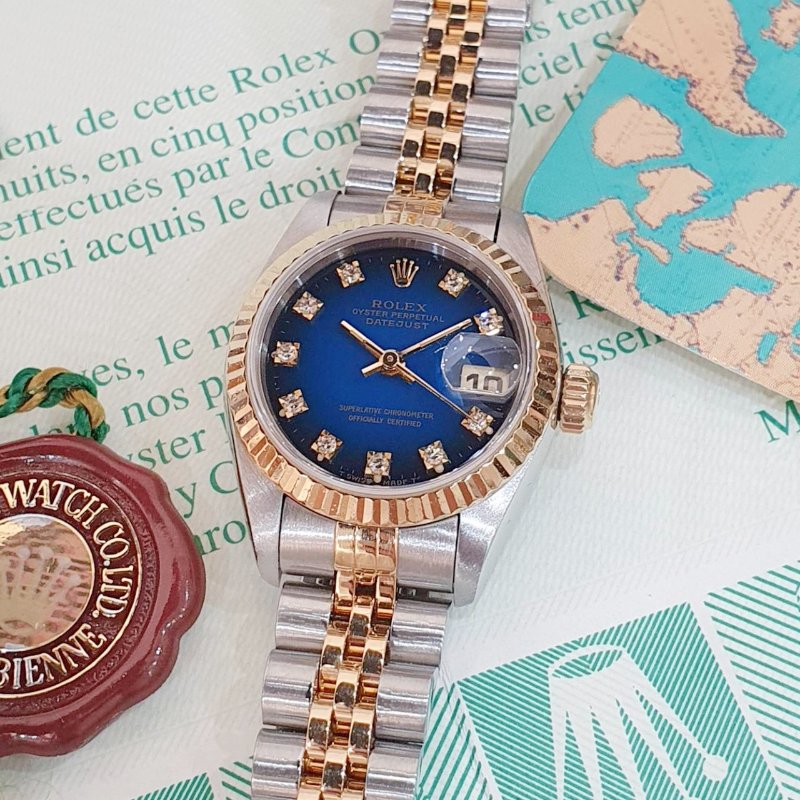 【大眾名錶】ROLEX勞力士 69173 Datejust 半金女錶 市場少有 原廠漸層藍十鑽面盤 台灣公司貨 大眾名錶G265-5