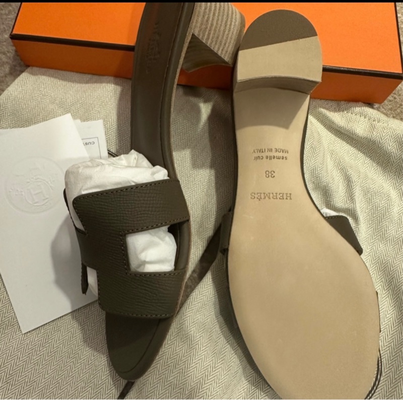 大平賣 全新Hermes 拖鞋 oasis 38 大象灰色 連正單-3