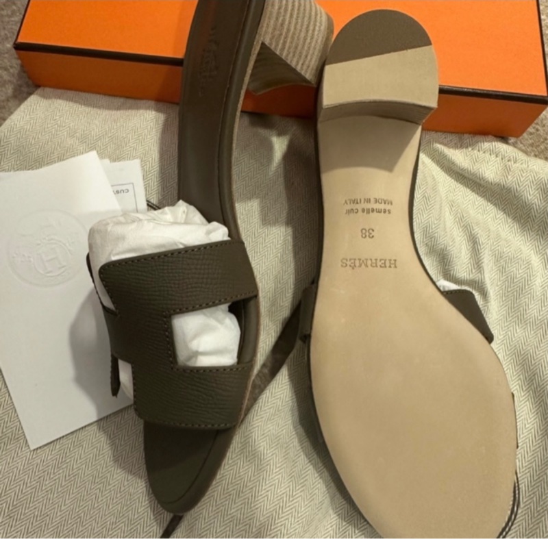 Hermes 愛馬仕 etoupe Oasis 大象灰 涼鞋拖鞋 連原裝包裝盒塵袋l-5
