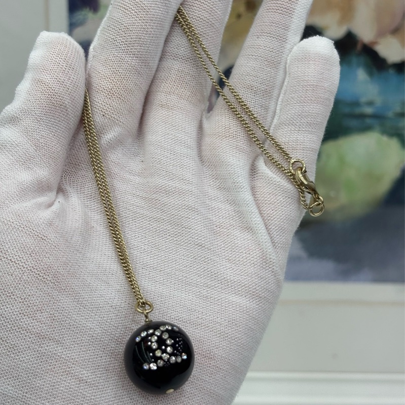 Chanel 黑色 logo球 項鍊-2