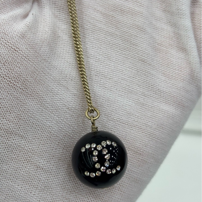 Chanel 黑色 logo球 項鍊-3