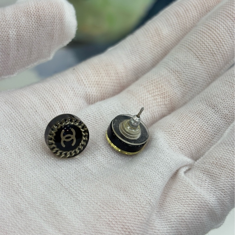 Chanel香奈兒黑色圓形紐帶耳環耳釘-1