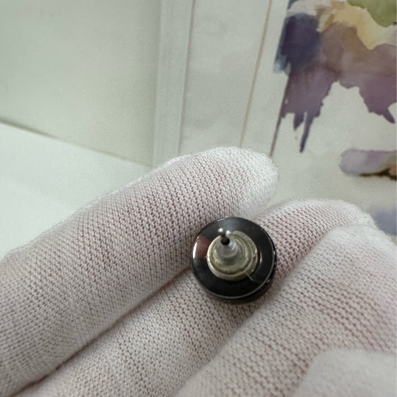 Chanel香奈兒黑色圓形紐帶耳環耳釘-4