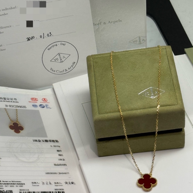 VCA/梵克雅寶 JB編碼20年全套 紅玉髓 18k金紅中花項鍊  鏈長：42cm  吊墜：15mm-0