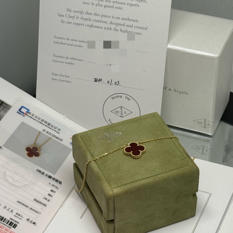 VCA/梵克雅寶 JB編碼20年全套 紅玉髓 18k金紅中花項鍊  鏈長：42cm  吊墜：15mm-1