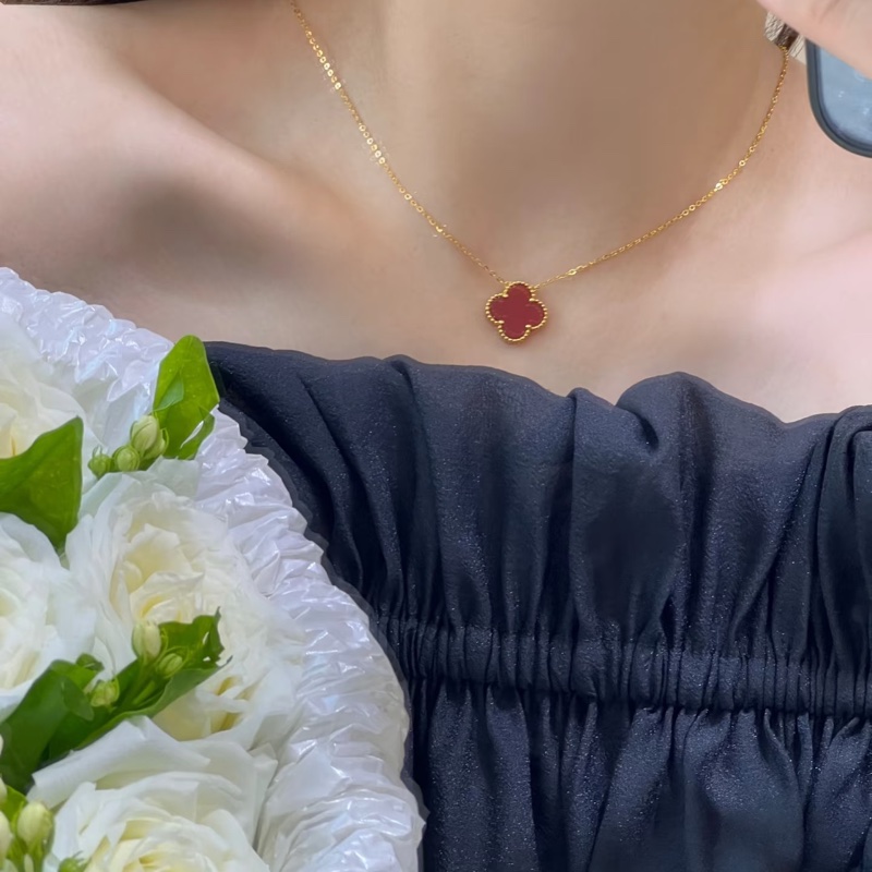 VCA/梵克雅寶 JB編碼20年全套 紅玉髓 18k金紅中花項鍊  鏈長：42cm  吊墜：15mm-6