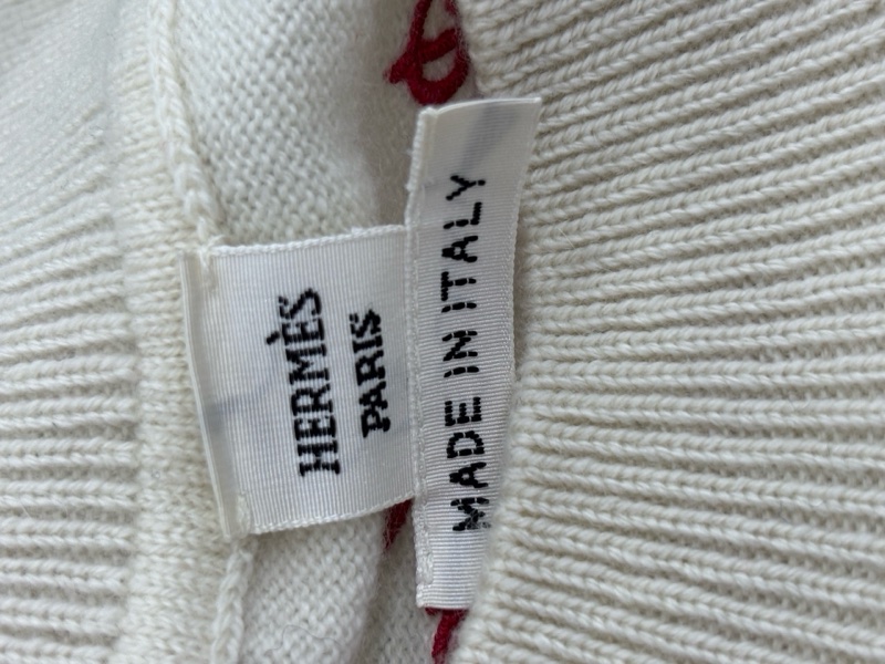 Hermes愛馬仕 白底紅刺繡山羊絨毛衣 40碼-2