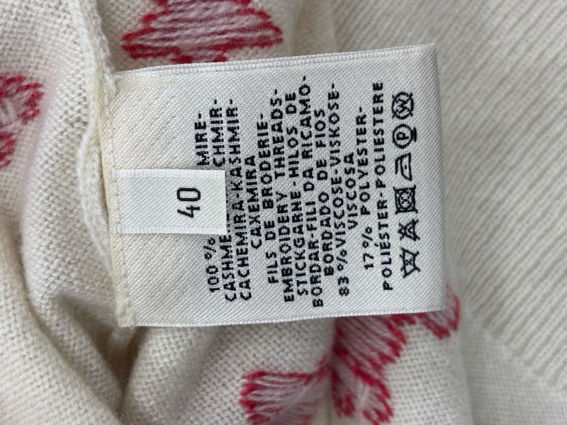 Hermes愛馬仕 白底紅刺繡山羊絨毛衣 40碼-3