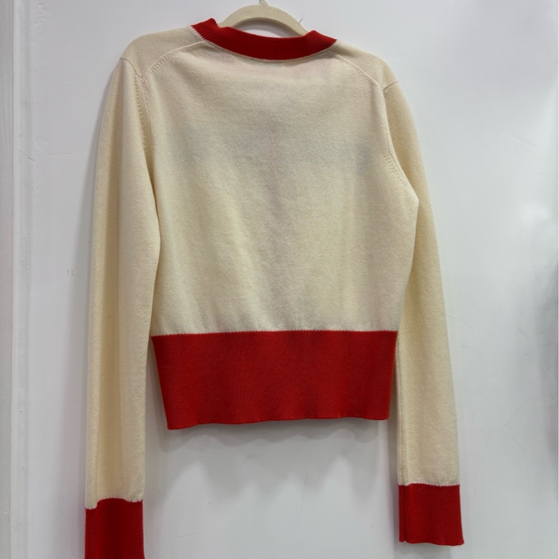 Chanel香奈兒 沙灘系列 白色拼紅色單排扣logo印花針織開襟衫 36碼-1