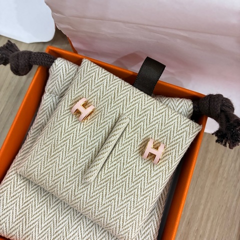Hermes mini pop H 耳環 粉色玫瑰金 全新全配