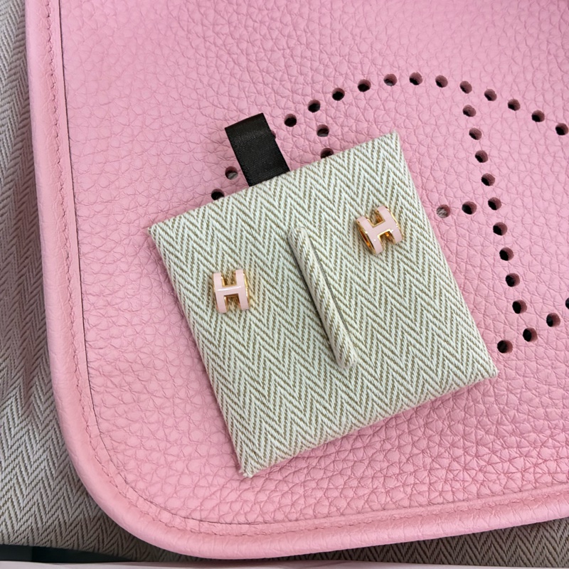 Hermes mini pop H 耳環 粉色玫瑰金 全新全配-1