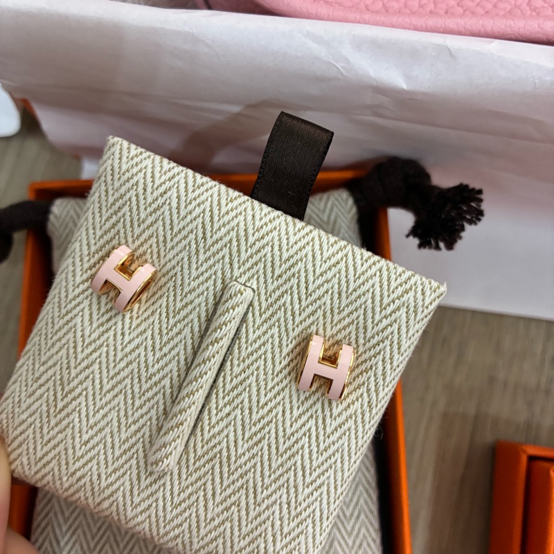 Hermes mini pop H 耳環 粉色玫瑰金 全新全配-2