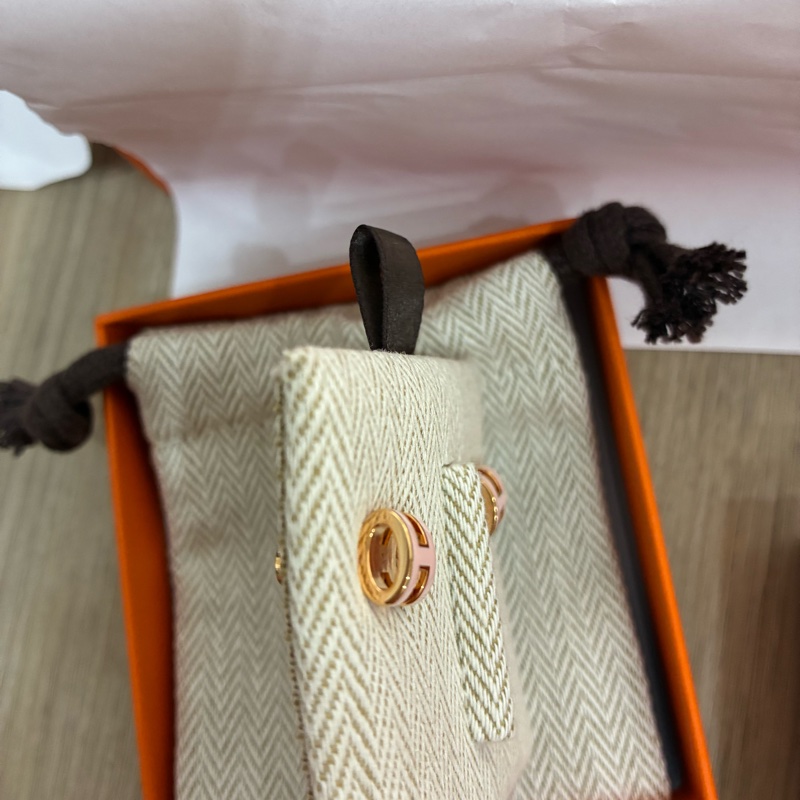 Hermes mini pop H 耳環 粉色玫瑰金 全新全配-3