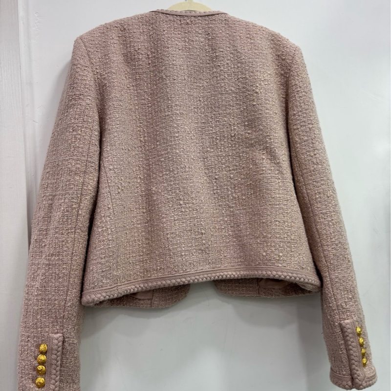 CELINE賽琳 粉紅色小香風短外套 40碼 重工編織 金色羈扣 粉紫色-1
