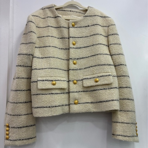 Celine賽琳 米白色條紋金色排扣外套短外套38碼