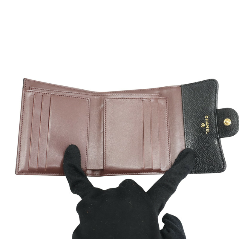 黑色 荔枝紋 牛皮 三折短夾 金扣 AP0231【CHANEL 香奈兒】 AP0231-2