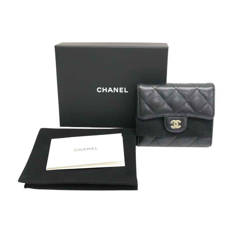 黑色 荔枝紋 牛皮 三折短夾 金扣 AP0231【CHANEL 香奈兒】 AP0231-9