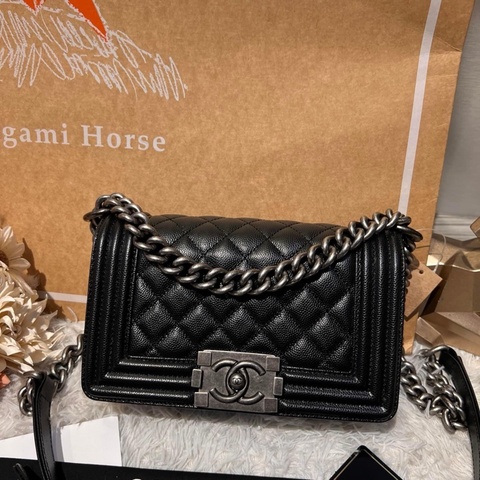 Chanel Boy20 荔枝復古黑銀